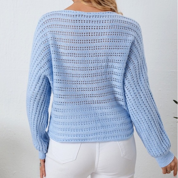 1 LARGE LEFT! Cozy Light Blue Boho Knit Sweater - Picture 2 of 6